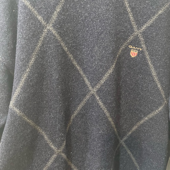 Gant Xl 100% Merino Wool Logo Crest Blue Sweater W Design - Picture 5 of 9